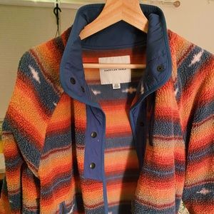 AE Rainbow Striped Snap Button Cozy Jacket